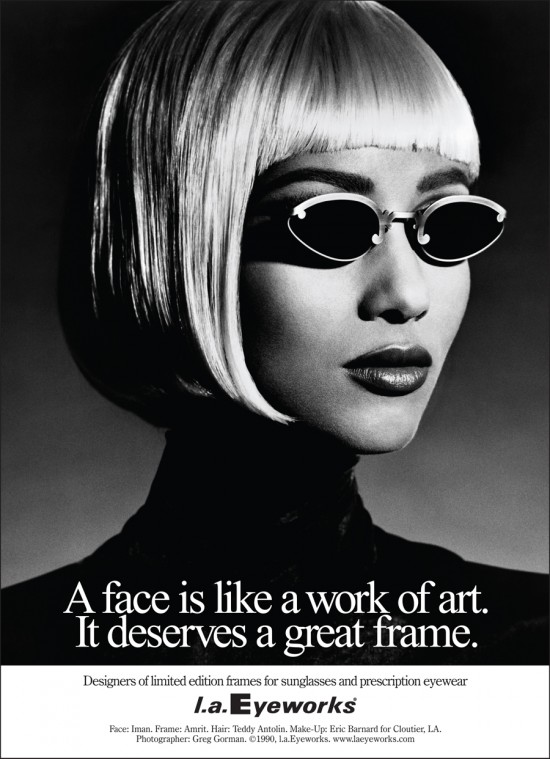 Supermodel Iman wearing Amrit in l.a.Eyeworks portrait advertising campaign