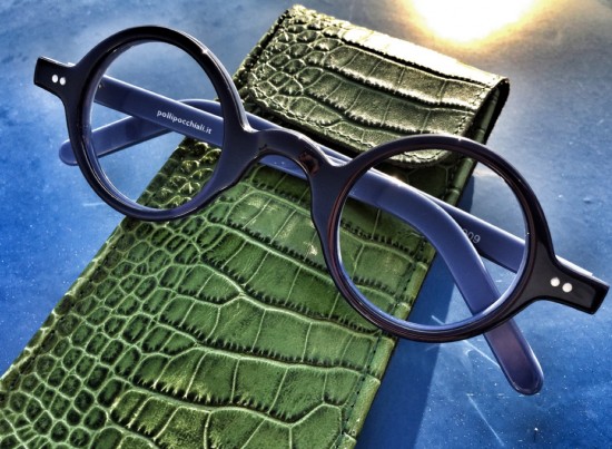 No. 506 double layer blue acetate with leather case in Energy Green Crocodile Pattern by Pollipo'