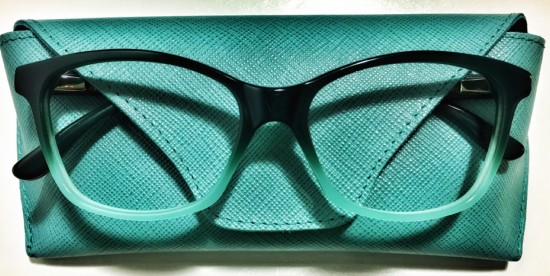 N. 594 in Umbria Green acetate with Saffiano clutch in natural Tuscan leather bu Pollipo'